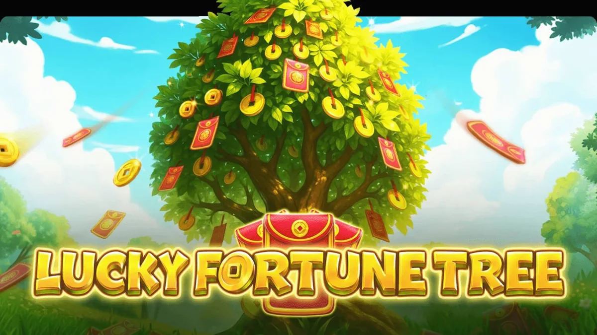 Lucky Fortune Tree slot game display with golden coins and serene valley background